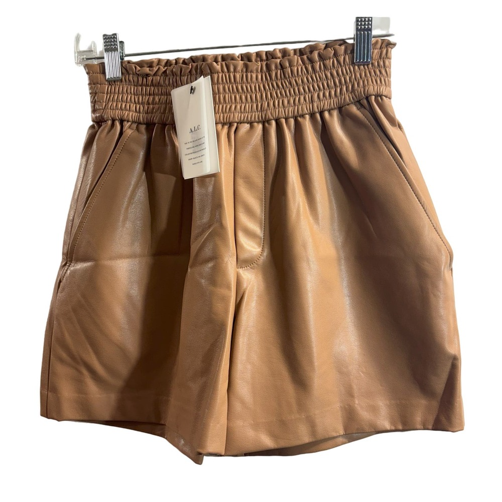 ALC NWT Natural Kaleb‎ Faux Leather Shorts Smocked Waist Women's Tan MSRP $295